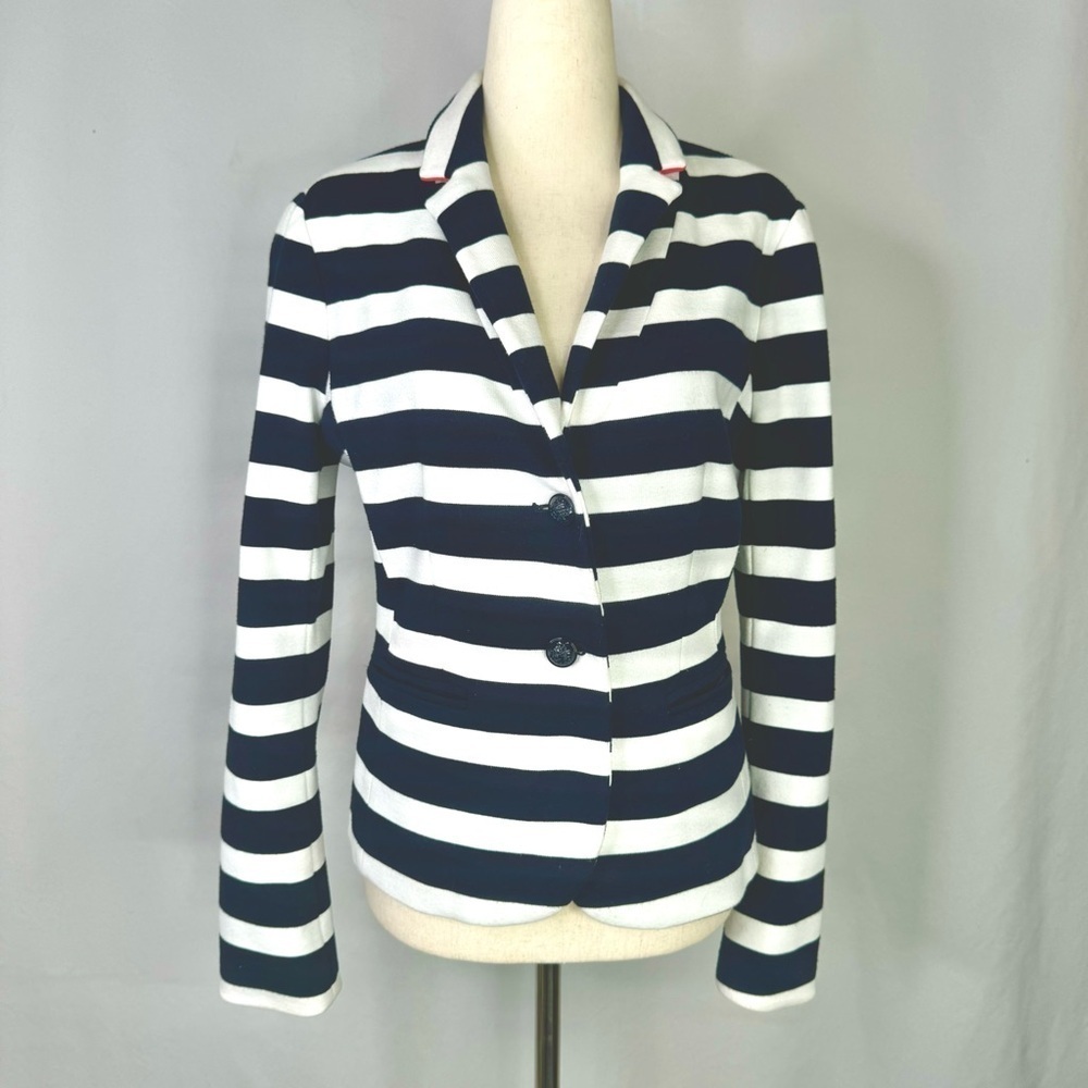 Gap Academy Blazer navy white stripes jersey knit two button size 6